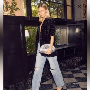 Vici Runway Muse Pocketed Embellished Velvet Blazer